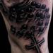 tattoo galleries/ - Cross praying hands rosary religious black and grey half sleeve brent olson art junkies tattoo - 60677